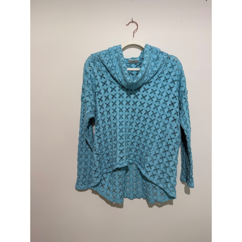 Feather Clothing Blue Crochet Knit Cowl Neck Sweater Cotton USA Made Size 2